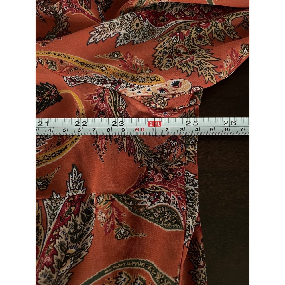 ALYX Womens 2X Blouse Orange Paisley Print Sheer Long Sleeve Tie Neck Top Fall - Picture 5 of 7